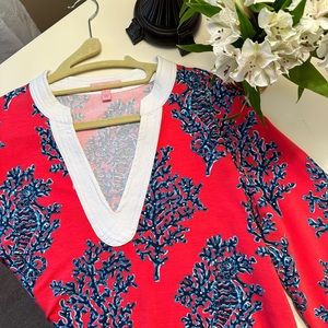 💕💙 RARE!! Lilly Pulitzer Coral Blue Tunic Shift Dress Large 💕💙
